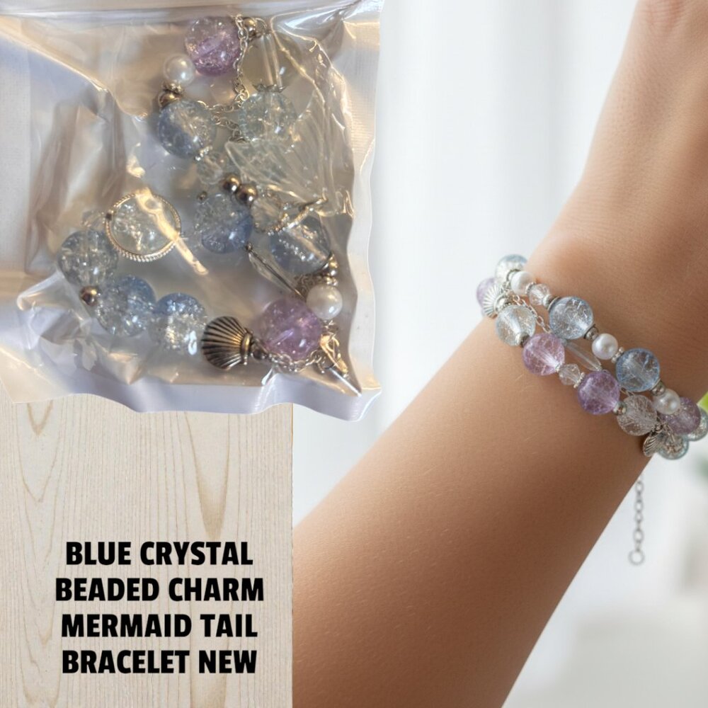 #4 HOT MERMAID CRYSTAL BLUE CHARM STRETCHY BRACELET NEW IN‎ PACKAGE